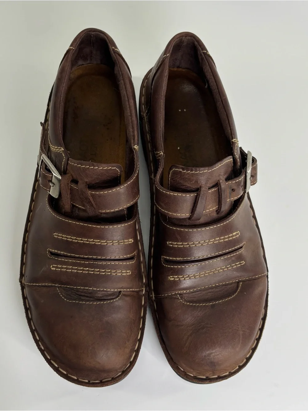 Naot brown leather comfort loafers 42 monk strap buckle chunky 90s grunge
